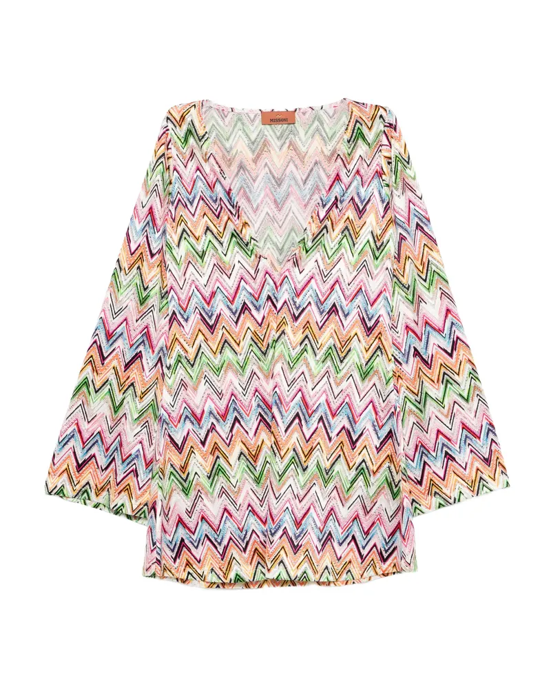 Missoni V-neck Zig-zag Mini Dress White