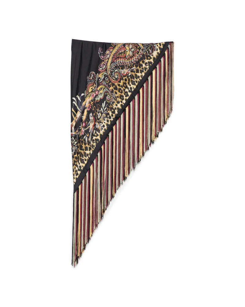 Etro Paisley Leopard-print Fringe Scarf Black