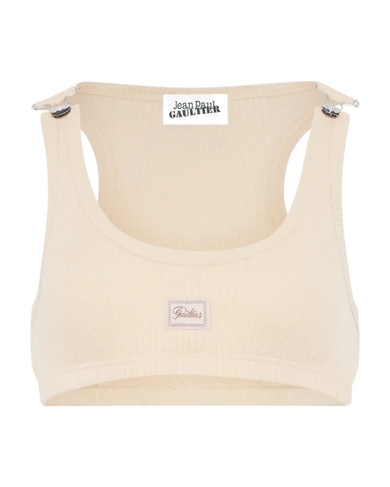Jean Paul Gaultier Ribbed Buckled Top Neutrals