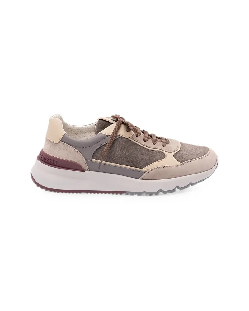 Brunello Cucinelli Panelled Leather Sneakers Brown