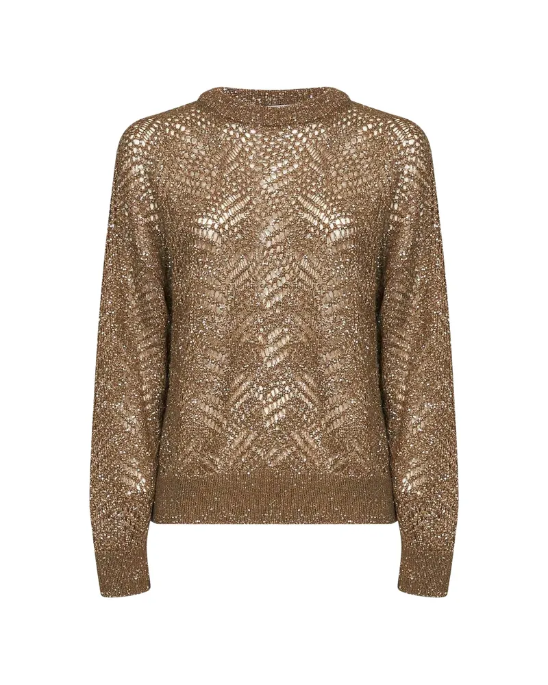 Brunello Cucinelli Sequin-embellished Openwork-knit Sweater Brown