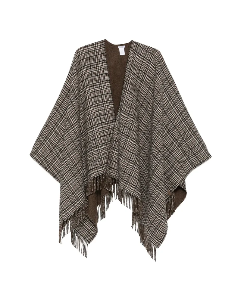 Brunello Cucinelli Check-pattern Fringed Poncho Neutrals