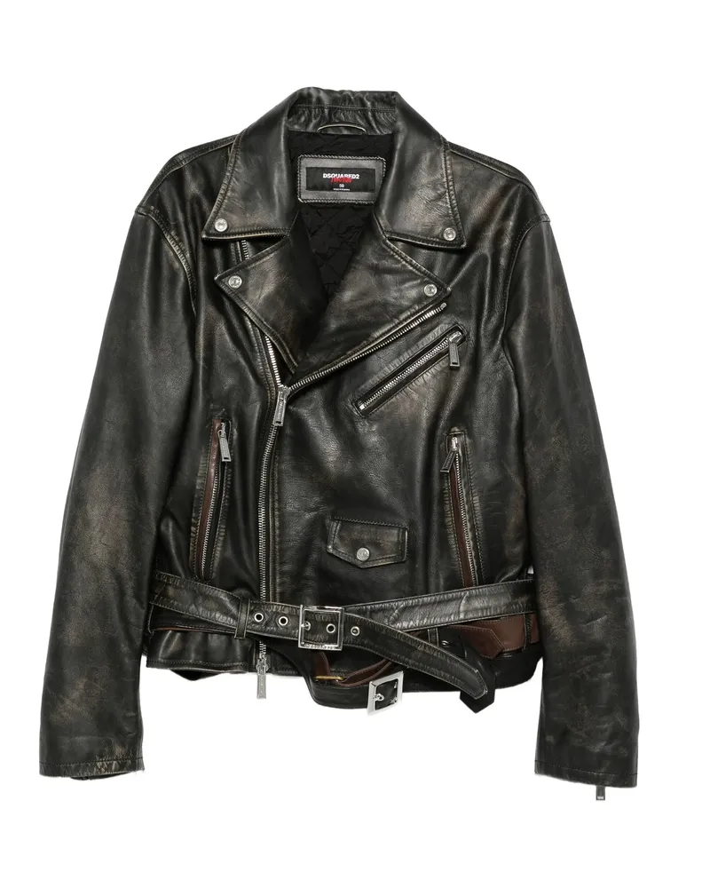 Dsquared2 Belted Leather Biker Jacket Black