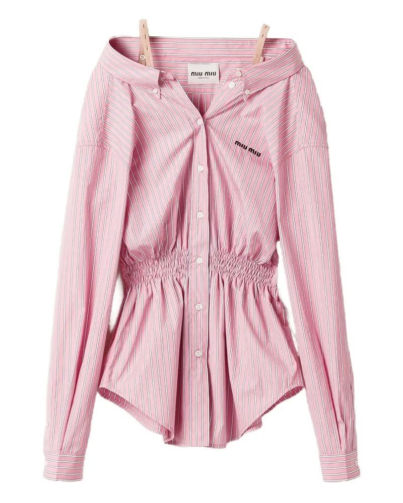 Miu Miu Striped Off-the-shoulder Shirt Mini Dress Pink