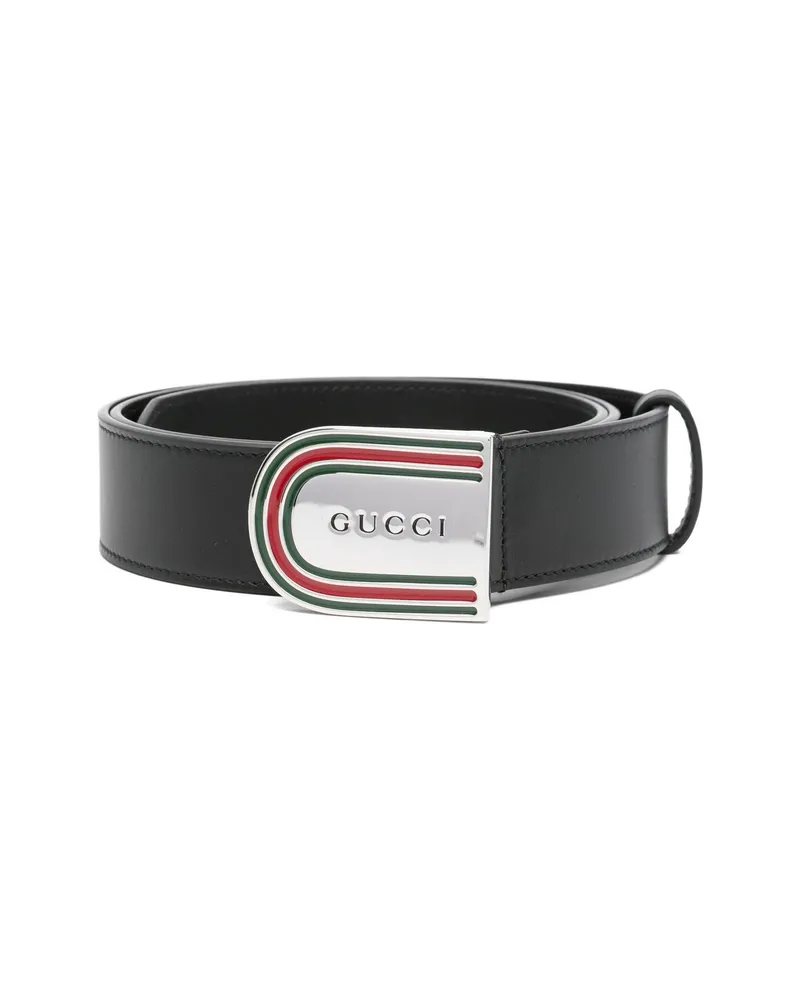 Gucci Leather Curved-buckle Belt Black