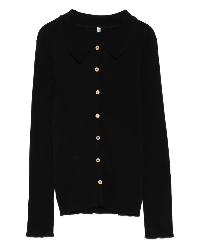 Baserange Button-front Ribbed Cardigan Black