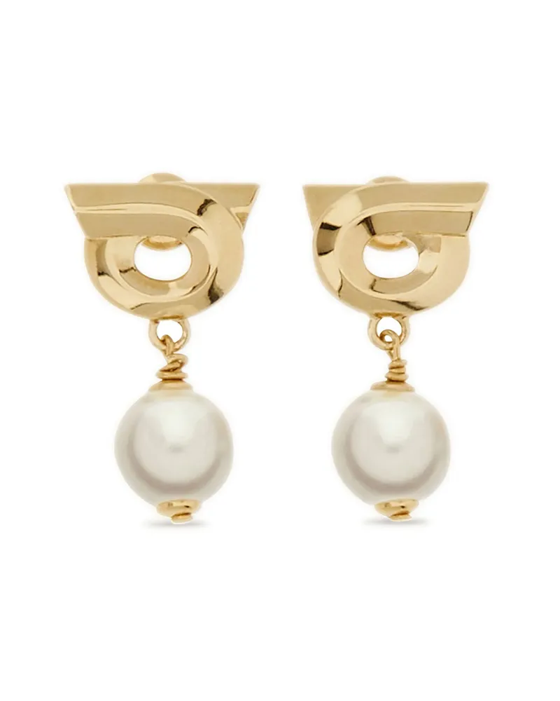 Ferragamo Gancini Earrings With Synthetic Pearls Gold