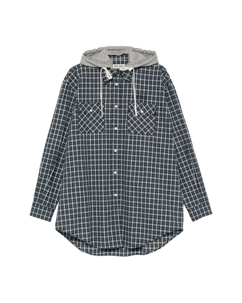 Miu Miu Check-pattern Hooded Shirt Blue