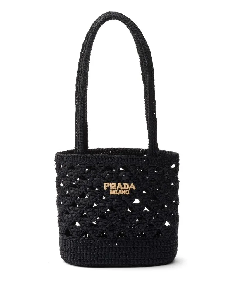 Prada Logo-embroidered Crochet Shoulder Bag Black