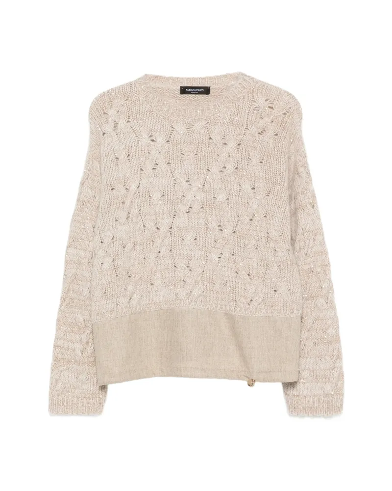 Fabiana Filippi Cable-knit Sequin-embellished Sweater Neutrals