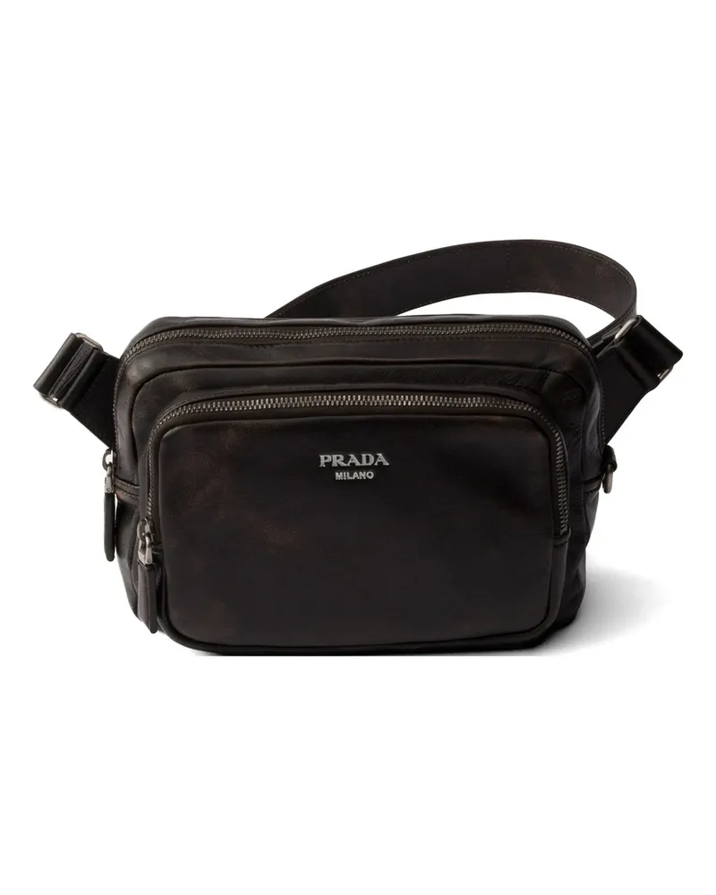 Prada Distressed Nappa Leather Shoulder Bag Brown