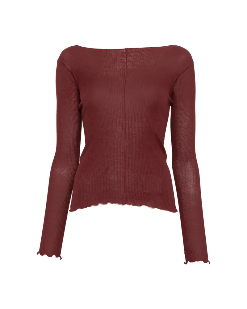 Baserange Ribbed-knit Boat-neck T-shirt Red