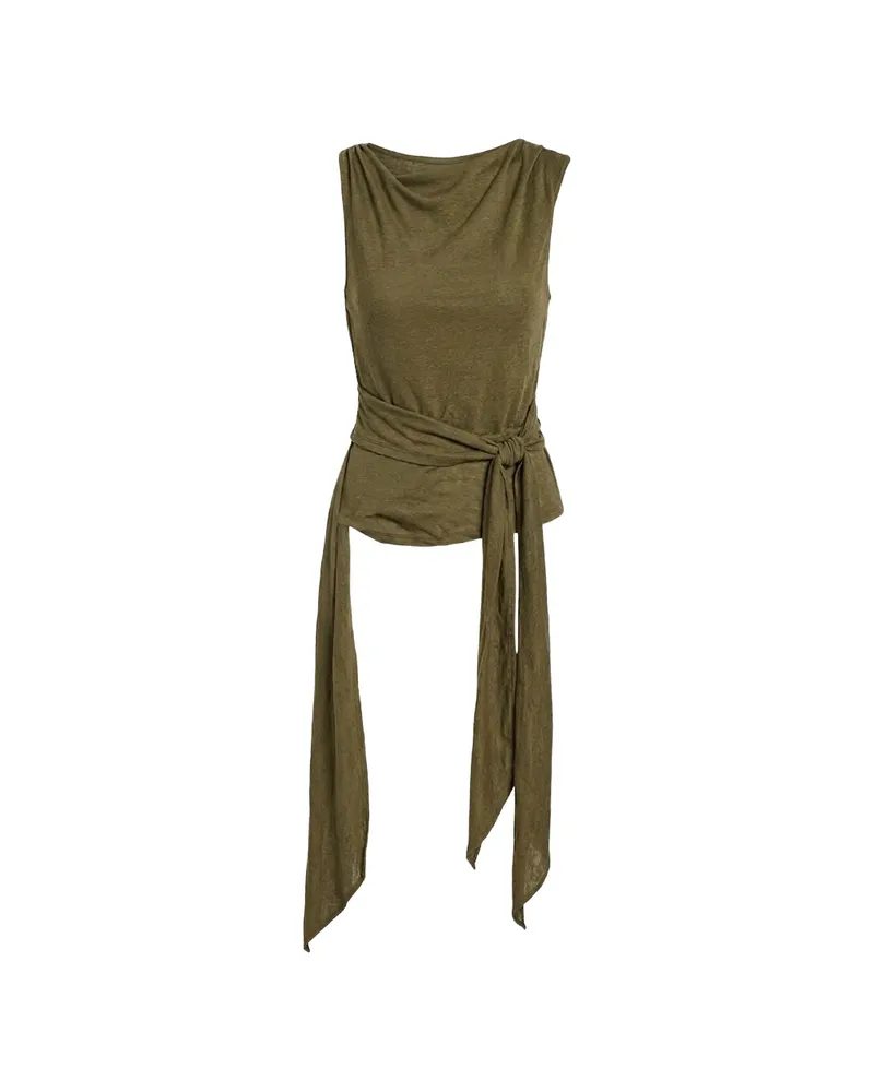 Ganni Marl Mesh Tie-knot Tank Top Green