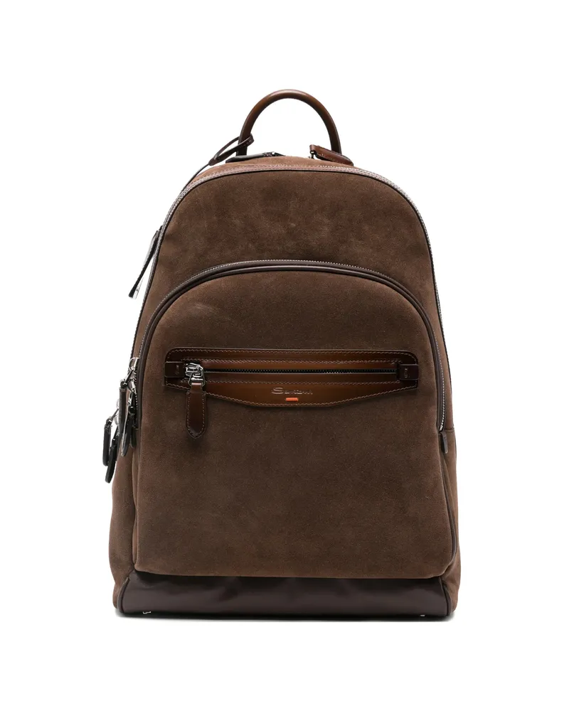 Santoni Zipped Suede Backpack Brown