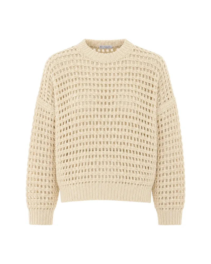 Brunello Cucinelli Sequin-embellished Open-knit Sweater Neutrals