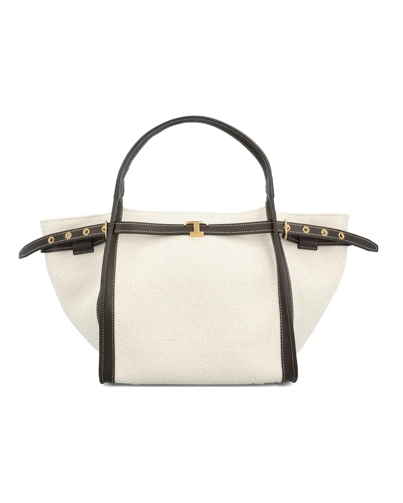 TOD'S T Buckle Canvas Tote Bag Neutrals