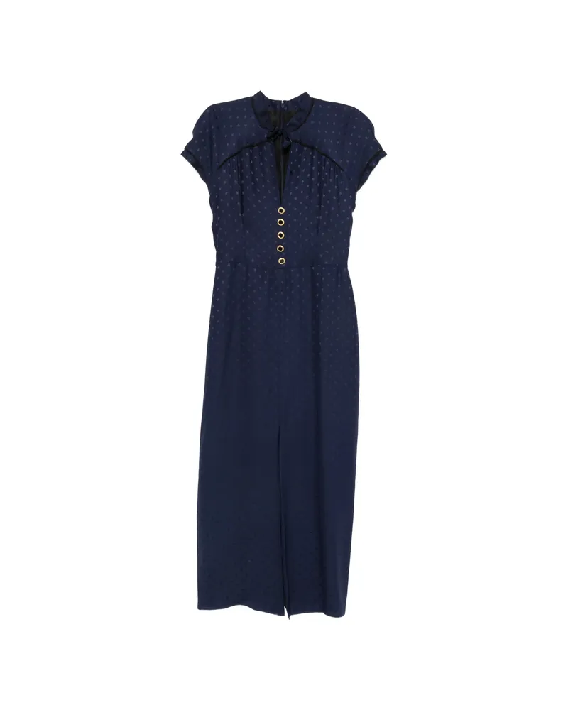 Alessandra Rich Star-print Tie-neck Midi Dress Blue