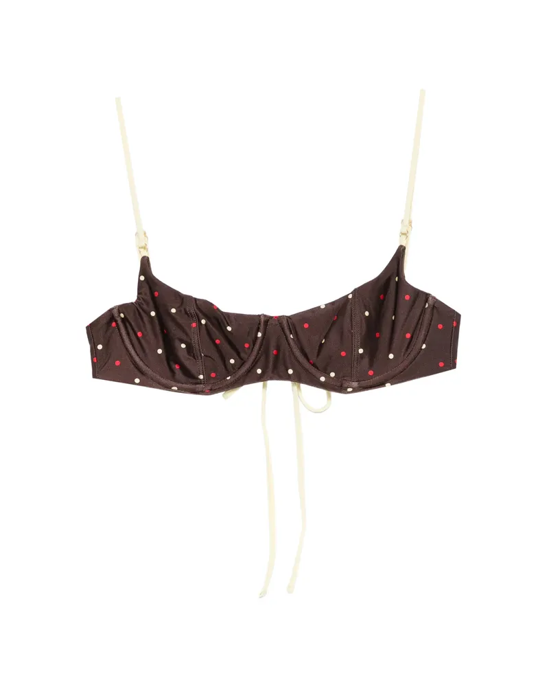 Frankies Bikinis Cola Polka-dot Underwired Bikini Top Brown