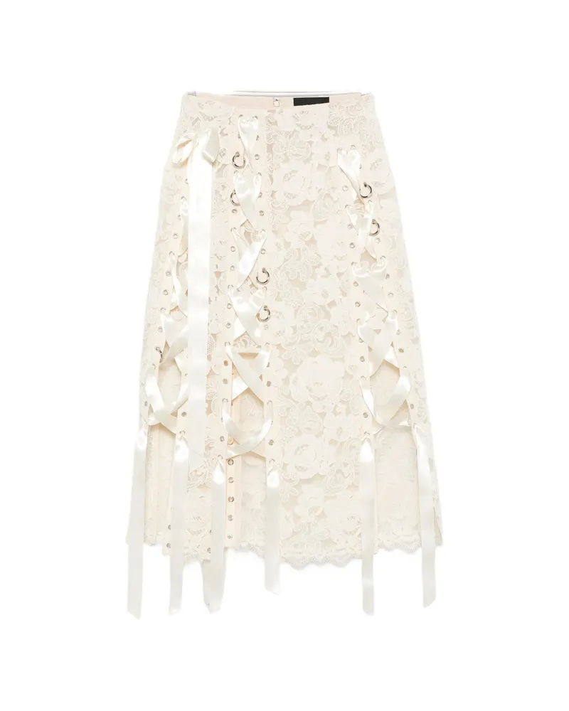 Simone Rocha Lace-up Floral-lace Midi Skirt Neutrals