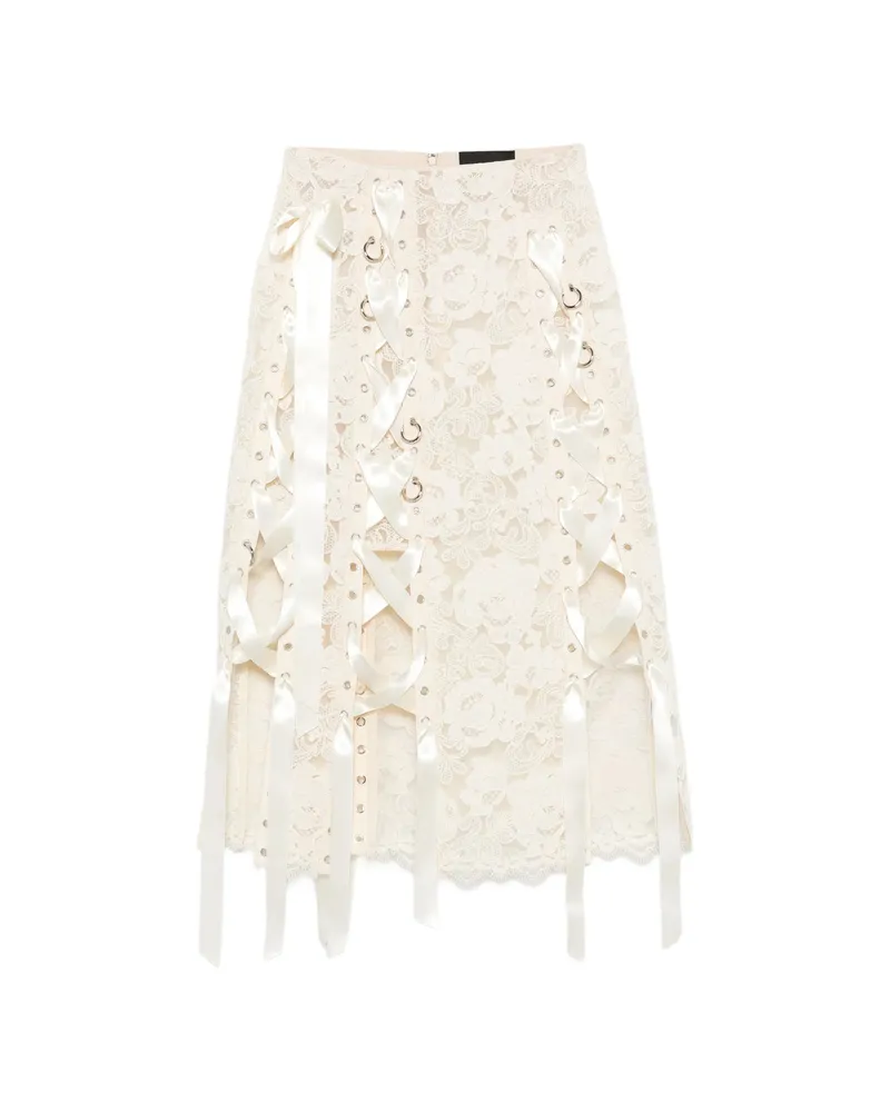 Simone Rocha Lace-up Floral-lace Midi Skirt Neutrals