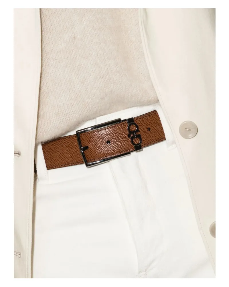 Ferragamo Mini Gancini Buckle Belt Brown