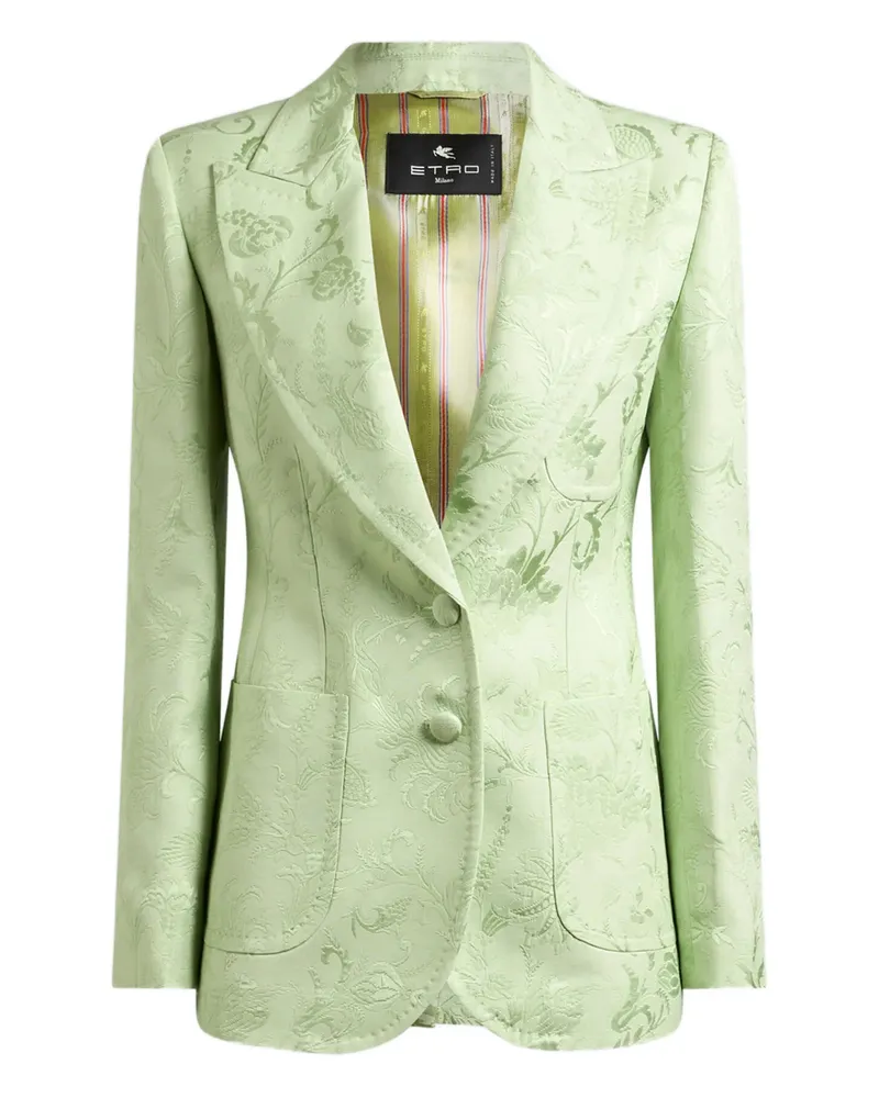 Etro Single-breasted Floral Jacquard Jacket Green