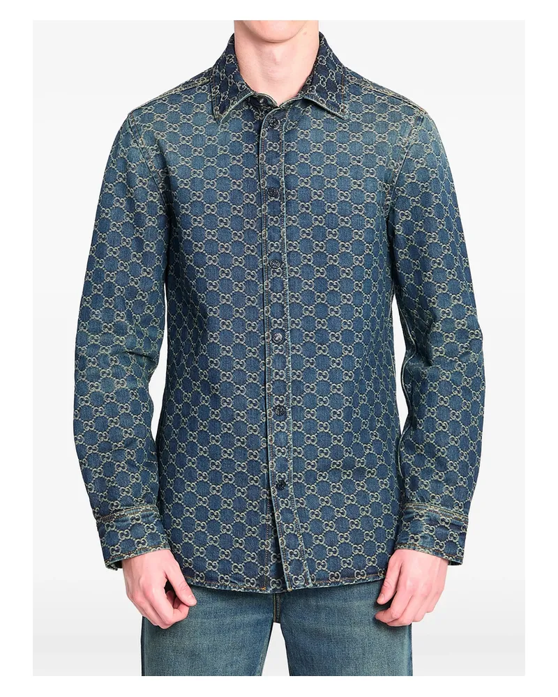 Gucci Gg Jacquard Denim Shirt Blue