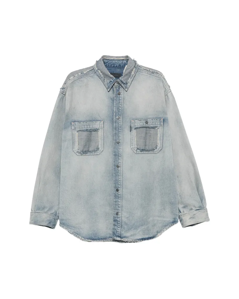Haikure Nelson Distressed Patchwork Denim Shirt Blue