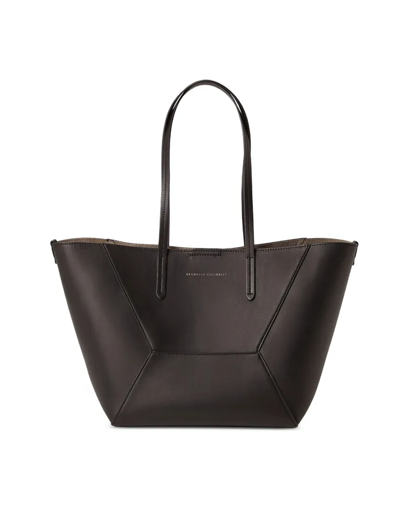 Brunello Cucinelli BC Duo Small Bag In Calfskin With Monili Brown