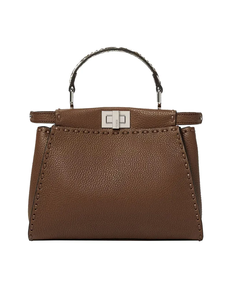 Fendi Mini Peekaboo Leather Tote Bag Brown
