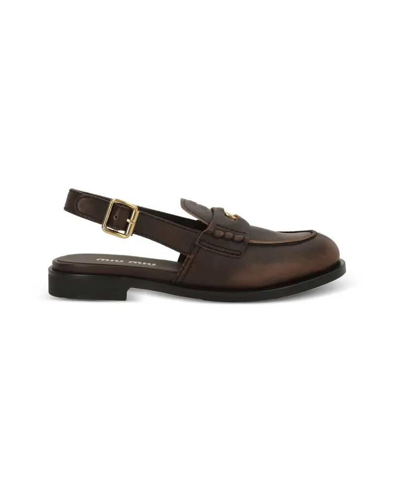 Miu Miu Logo-detail Slingback Loafers Brown