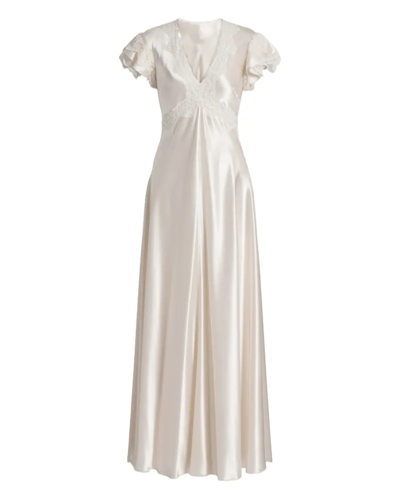 Alberta Ferretti Lace-detail Maxi Dress Neutrals