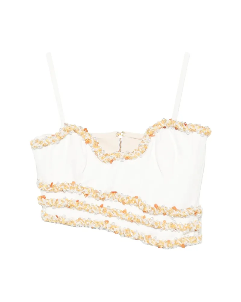 Pat Bo Jade Embellished Crop Top Neutrals
