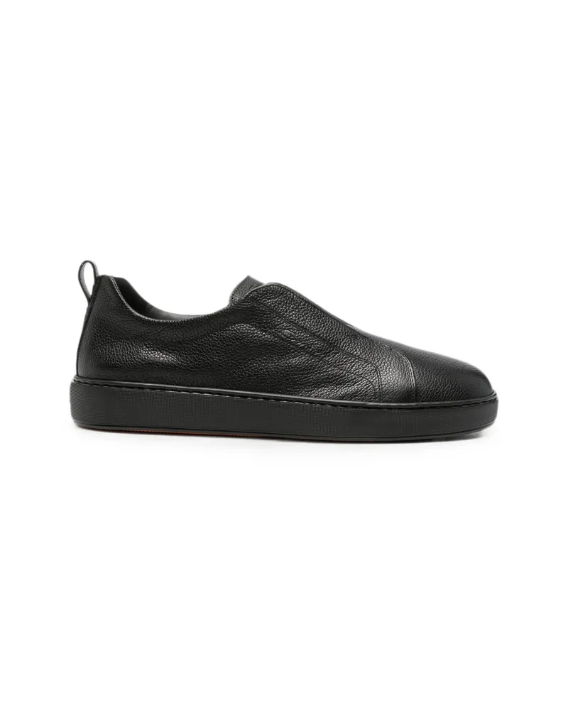 Santoni S-Victory Grainy-leather Slip-on Sneakers Black