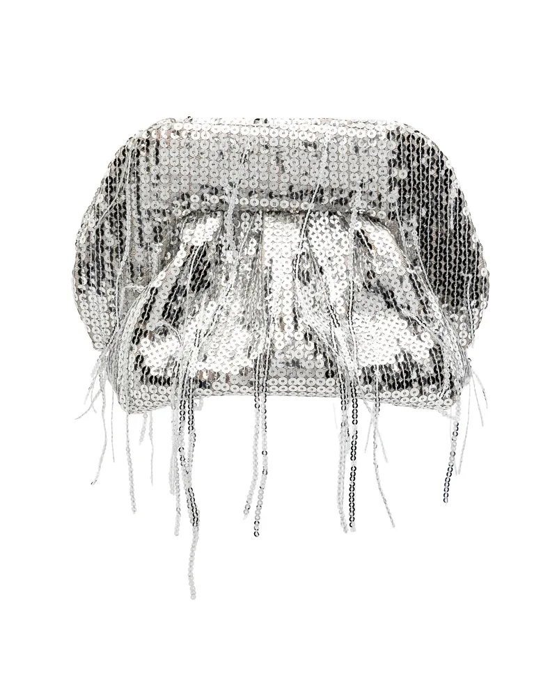 THEMOIRÈ Small Bios Sequin-embellished Fringed Clutch Bag Silver