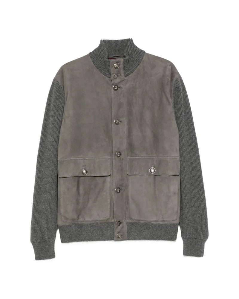 Brunello Cucinelli Suede-panel Ribbed Jacket Grey