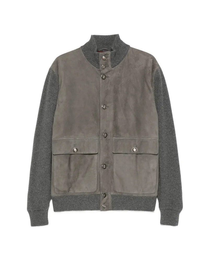 Brunello Cucinelli Suede-panel Ribbed Jacket Grey