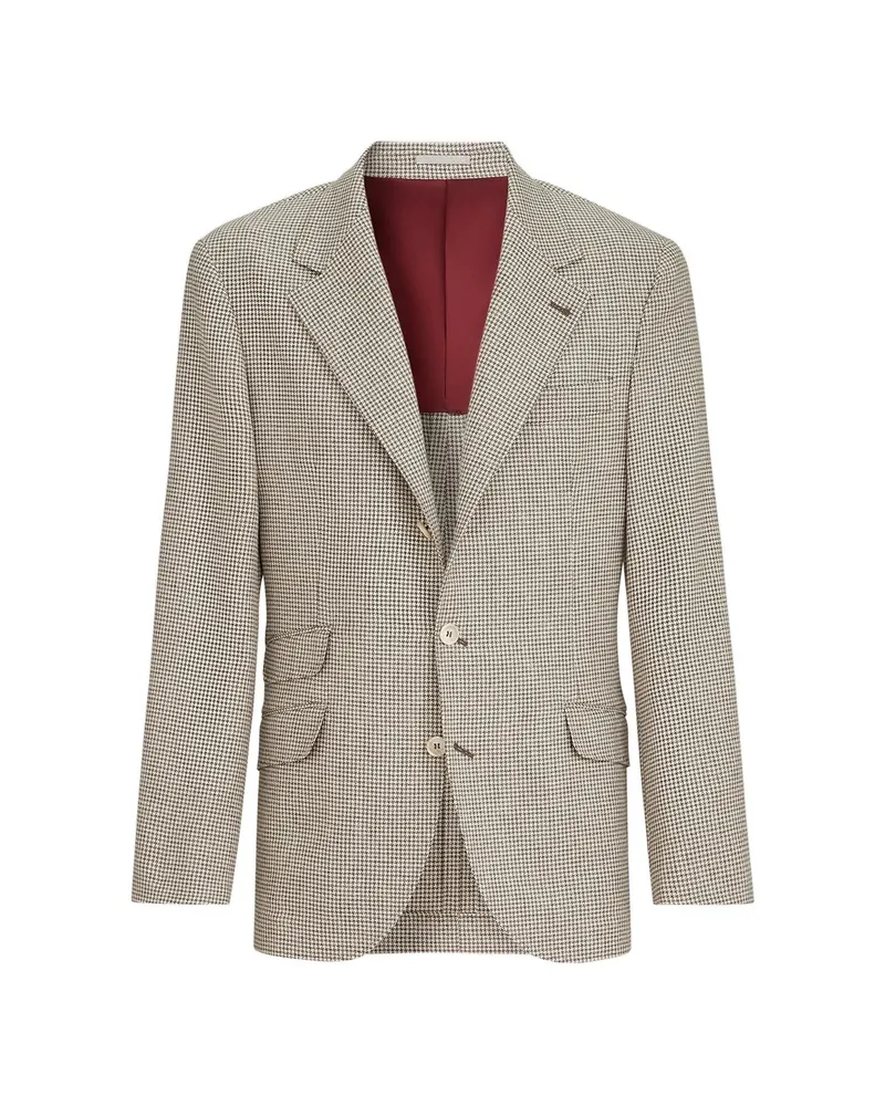 Brunello Cucinelli Wool, Alpaca And Silk Houndstooth Deconstructed Cavallo Blazer Neutrals