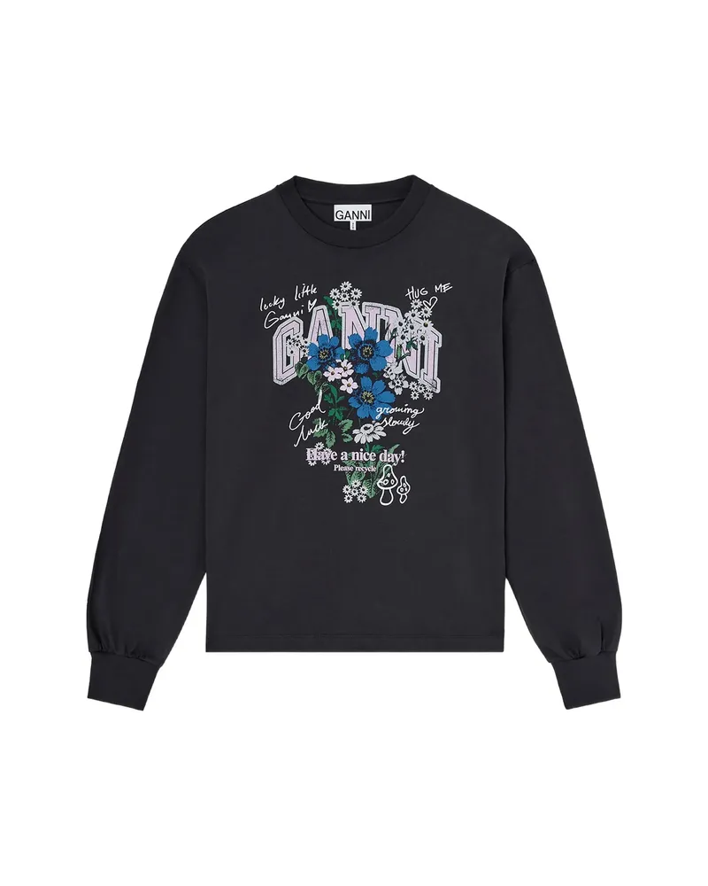 Ganni Floral-print Long-sleeve T-shirt Black