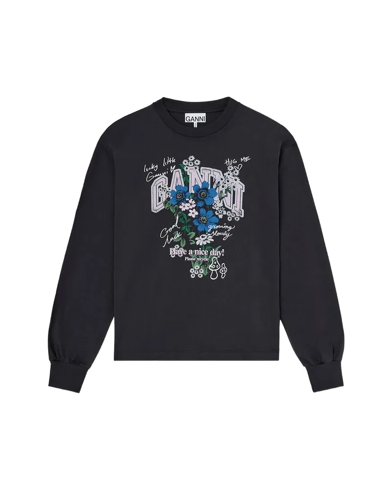Ganni Long-sleeve T-shirt With Flowers Black