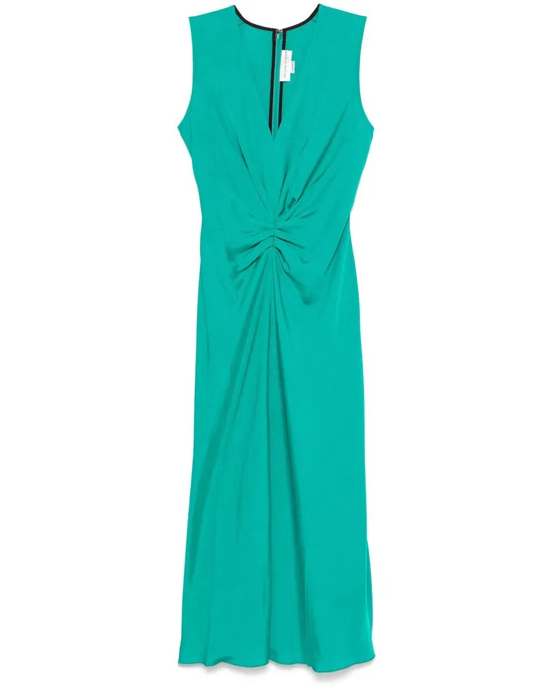 Victoria Beckham Sleeveless Gathered Midi Dress Green