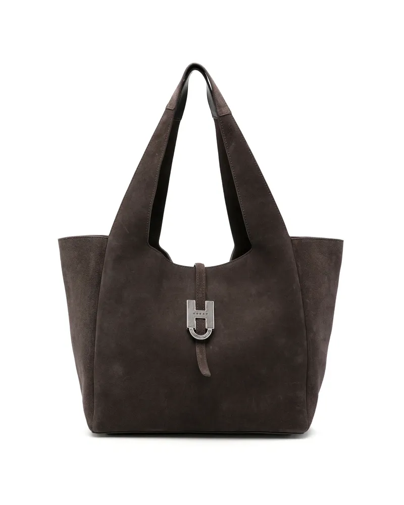 Hogan Trend Logo-plaque Suede Tote Bag Brown