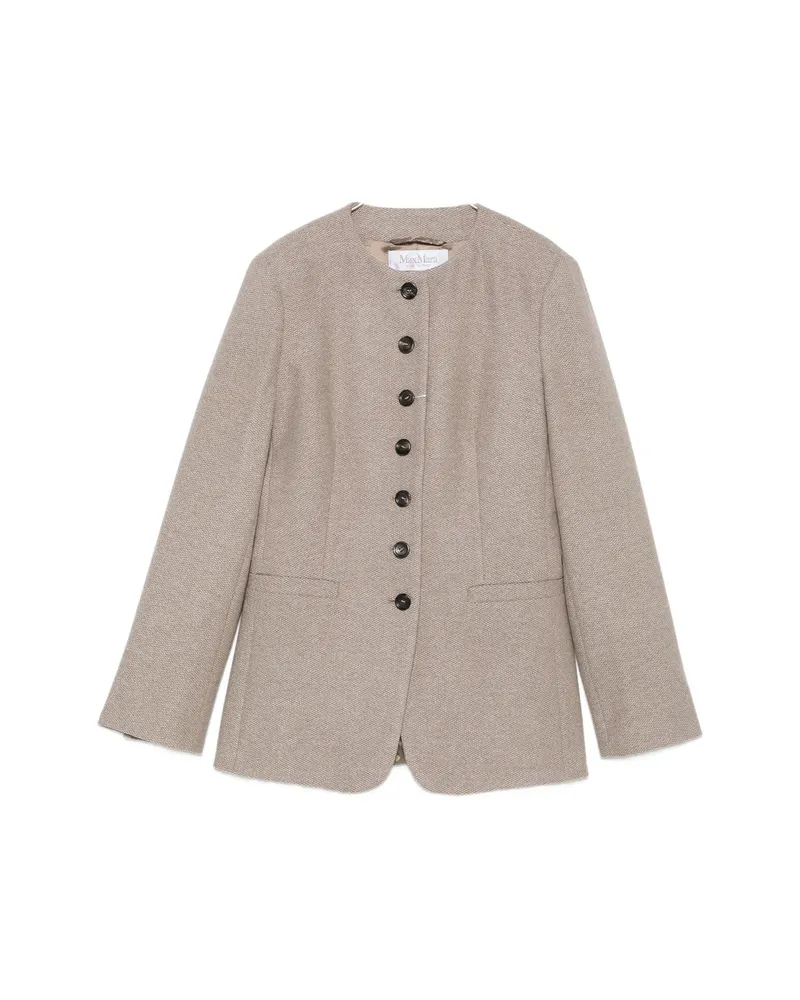 Max Mara Button-up Collarless Jacket Neutrals