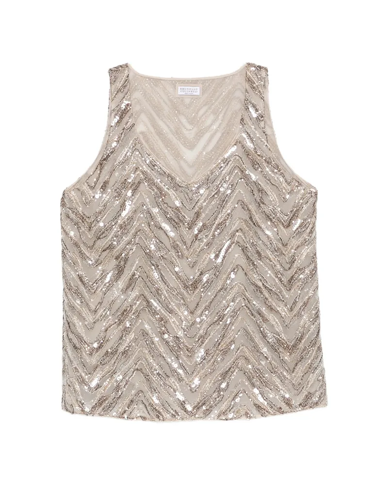 Brunello Cucinelli Sequin Chevron Top Neutrals
