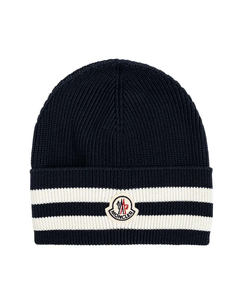 Moncler Striped Logo-patch Beanie Hat Blue
