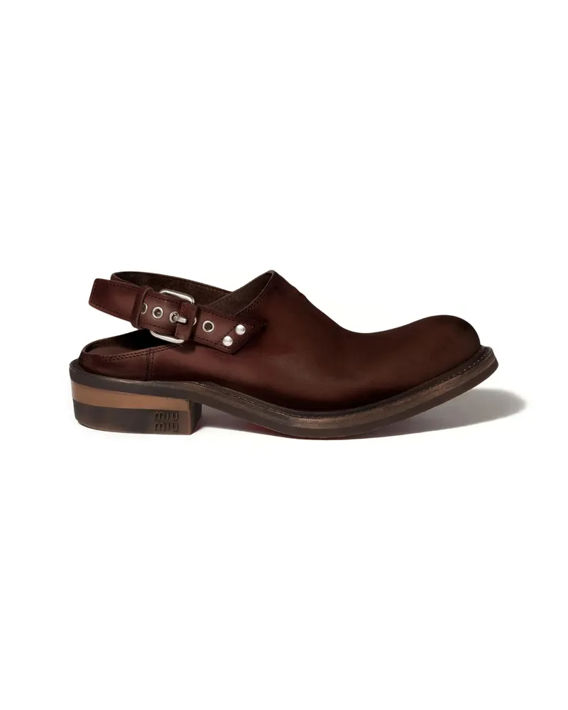 Miu Miu Buckle Mules Brown