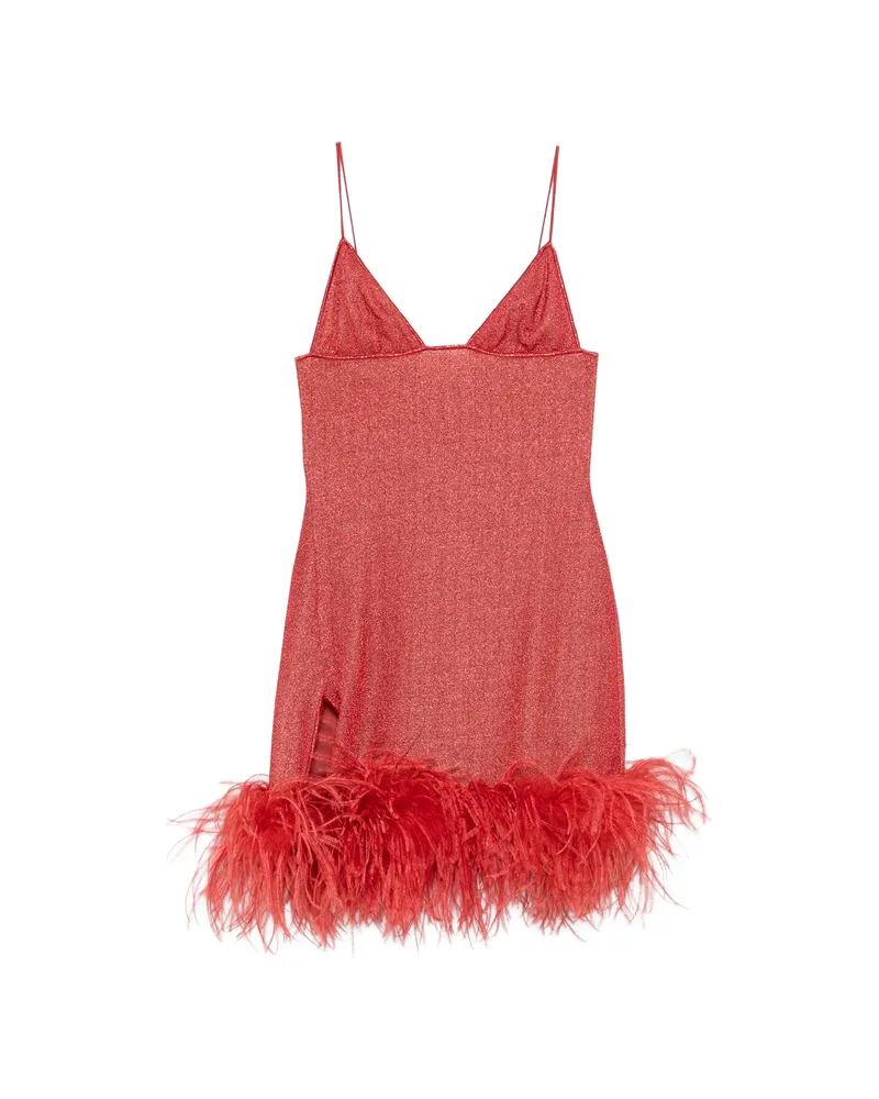 Oséree Lumière Plumage Feather-trim Mini Dress Red