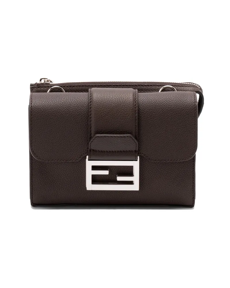 Fendi Double Baguette Leather Messenger Bag Brown