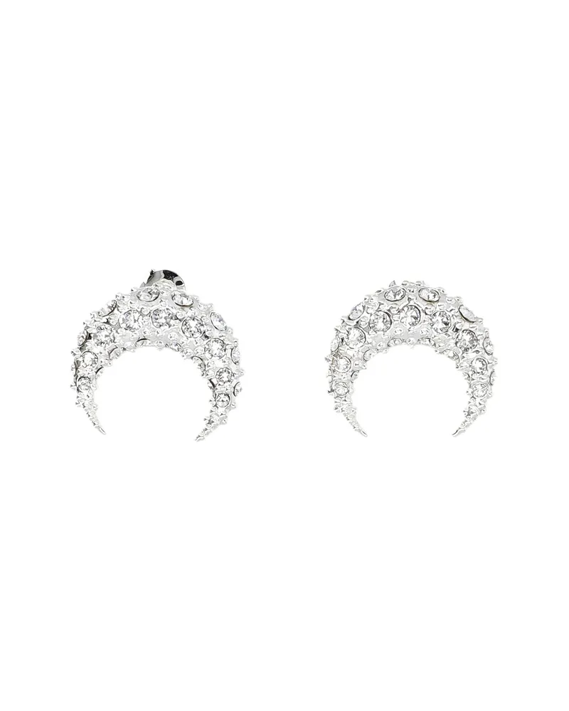 Marine Serre Small Rhinestone-embellished Moon Earring Silver
