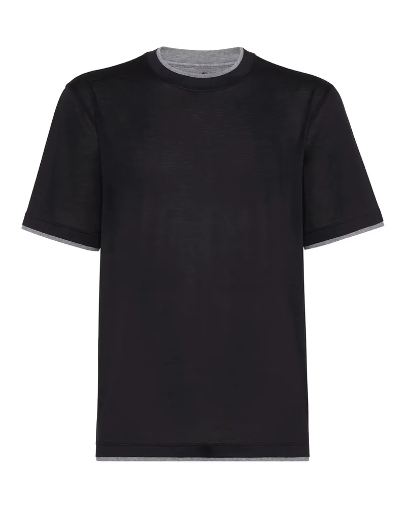Brunello Cucinelli Layered-effect Silk-cotton T-shirt Black